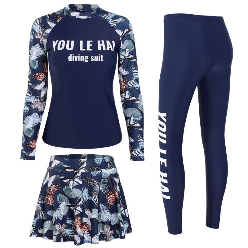 Women's Three-Piece Skirted Swimsuit and Long-Sleeve Diving Suit