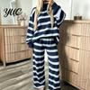 Comfy Sleepwear Sets 2Pcs/Set Women Casual Tracksuit, Mock Neck Long Sleeve Tops, Wide Hoodie Track Pants Leg Sweatpants, Striped Print Outfit