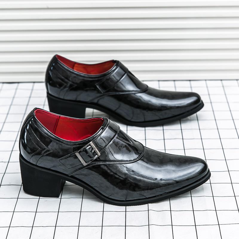 

Туфли из кожи с острым носком, большого размера 46, на высоком каблуке, высота наружного слоя 6 см, лакированная кожа, блестящая пряжка, деловая модная обувь 38