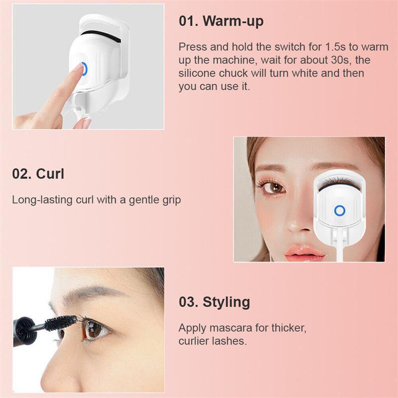 Portable Electric Heated Eyelash Curler Comb Long Lasting Eyelashes Curls Thermal Eyelash Curler Makeup Tools