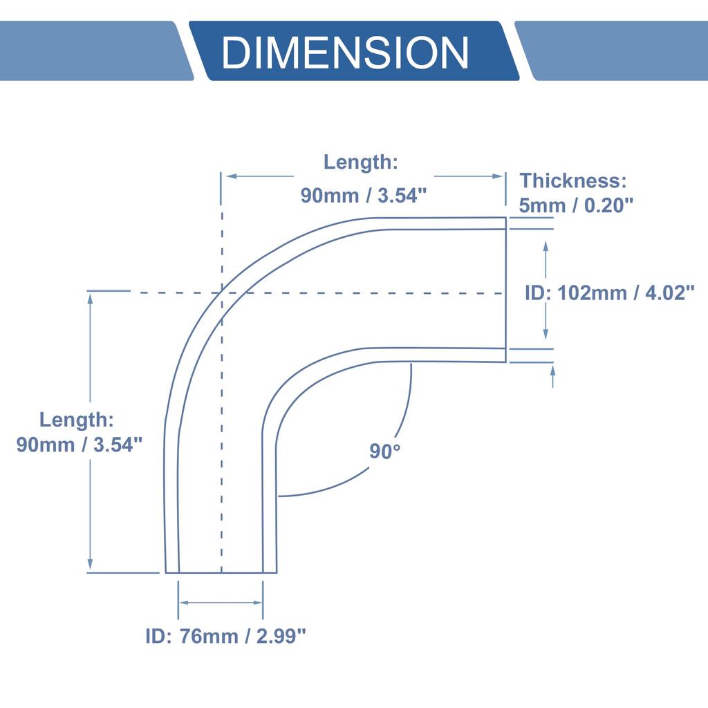 X AUTOHAUX 1 Piece Inner Diameter 76-102mm/2.99"-4.02" Length 90 Degree Black Car Silicone Hose