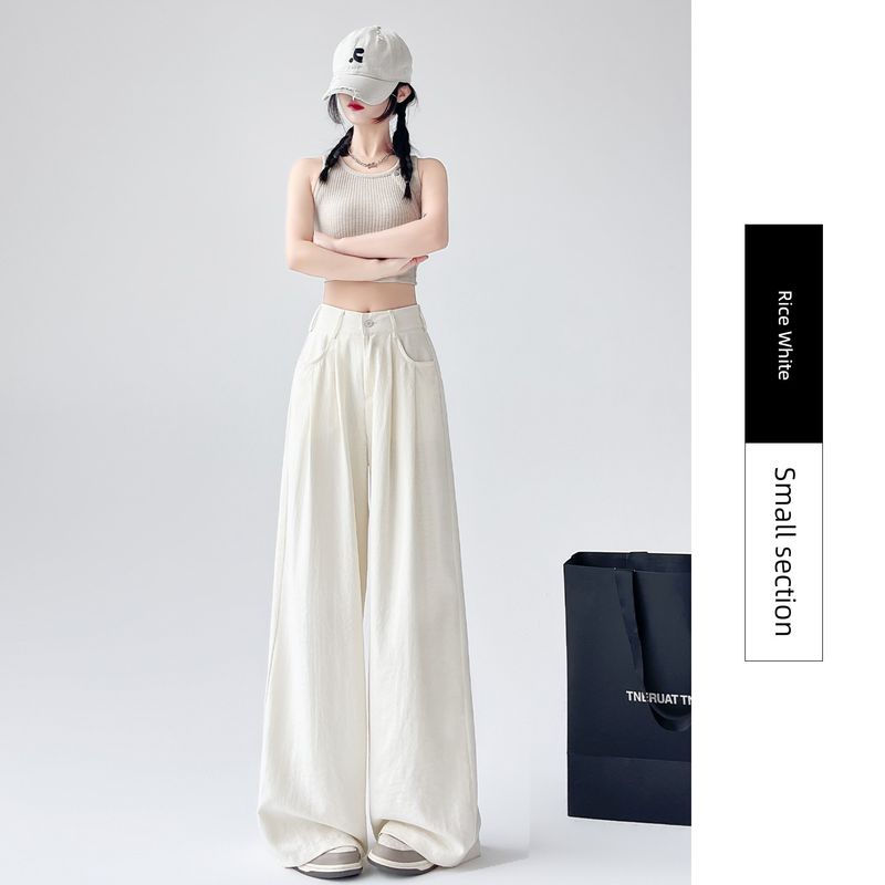 

White Nougat Pastry Pants Women s Summer Thin 2025 New Arrival Ice Silk Leisure Lazy Loose Pants Drooping Straight Yamamoto Pants Creamy-white little man below 158cm S