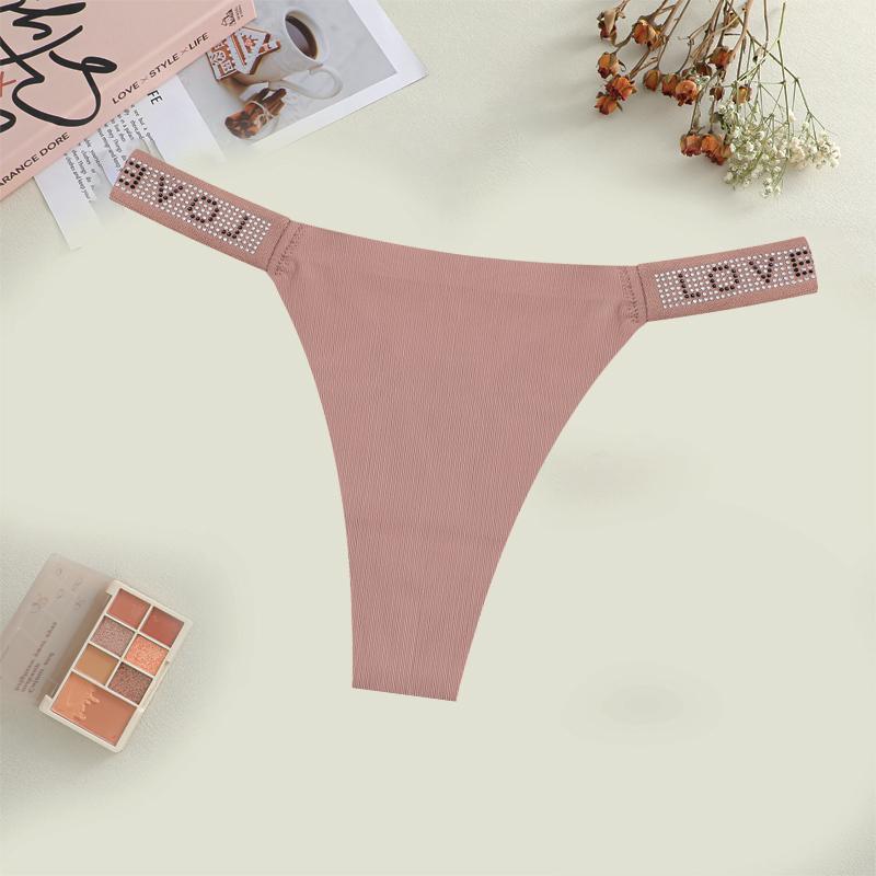 Women's Sexy Leopard Underwear Rhinestone Letter Belt Thongs Female Seamless Stretchy Panties 14 Colors Low-Waisted Lingerie