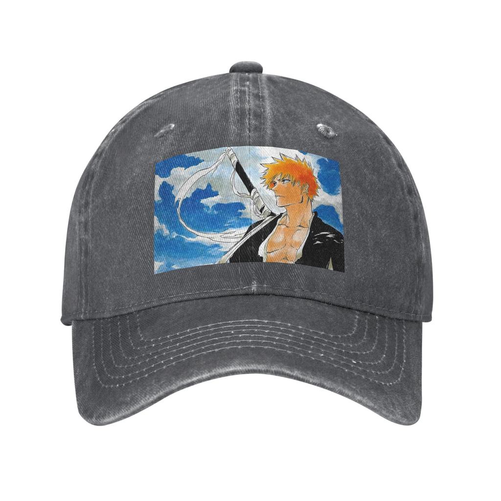 ZJIZOU Bleach Kurosaki Ichigo Anime Art Washed Denim Cap Casual Baseball Caps Adjustable Hat Summer Unisex Baseball Hats