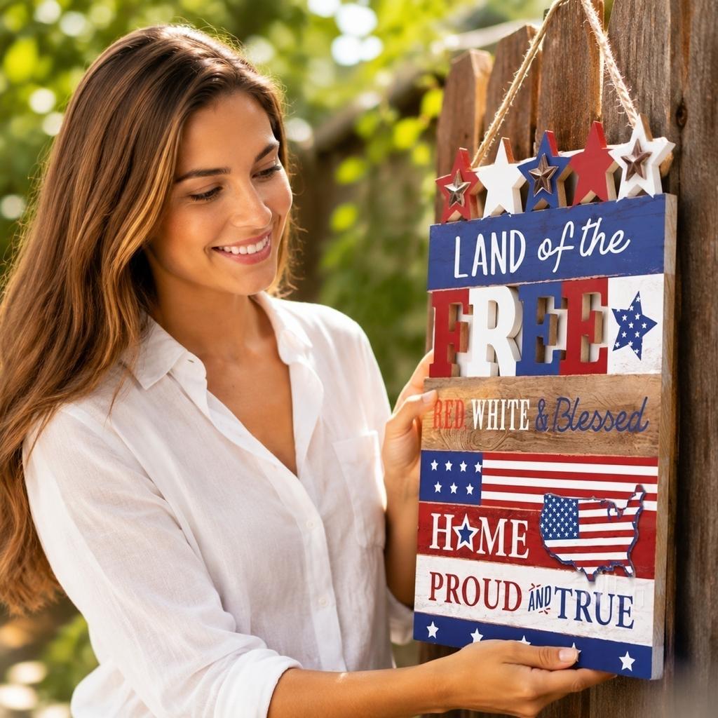 Independence Day Wooden Wall Hanging Decor, Patriotic Wall for Home