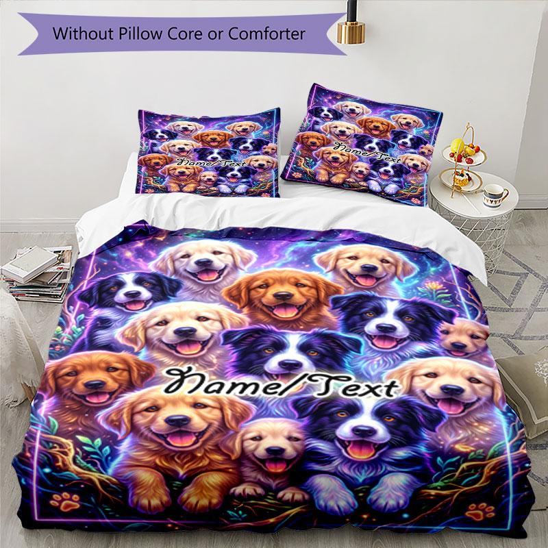 3PC Custom Name Dogs Fantasy World Bedding Set Printed  Bedding Set Duvet Cover Closure Includes 1 Duvet Cover & 213 Pillowcases for Bedroom