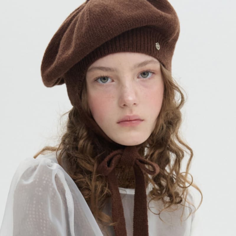 Brown Hat Tricot Ribbon Beret - Brown