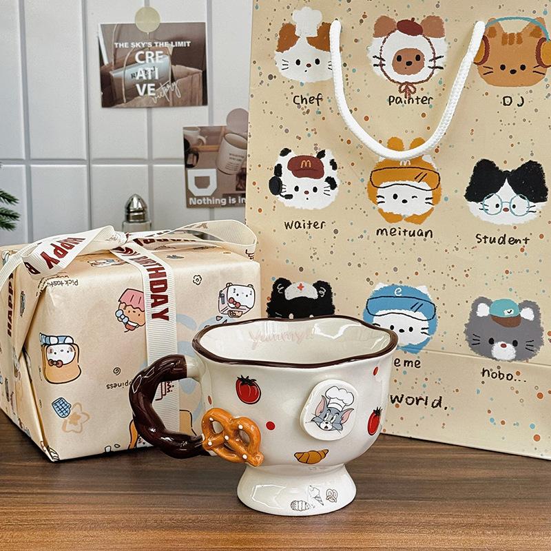 

Birthday gifts for girls, cat and mouse coffee mugs, high-value drinking cups for girls, gift boxes 401-500ml