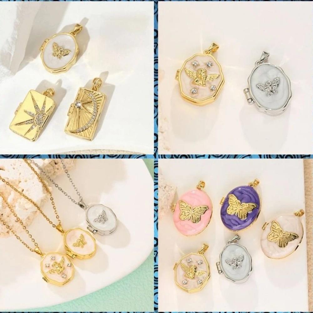 Zircon Photo Box Pendant Foldable Design Couple Chain Pendant Personalized DIY Accessories Gifts