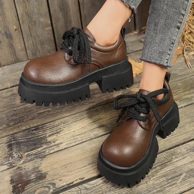 Women's Vulcanized Shoes 2024 Trend New PU Leather British Style Thick Sole Mujer Zapatos Casual Lace-up Design Women's Loafers