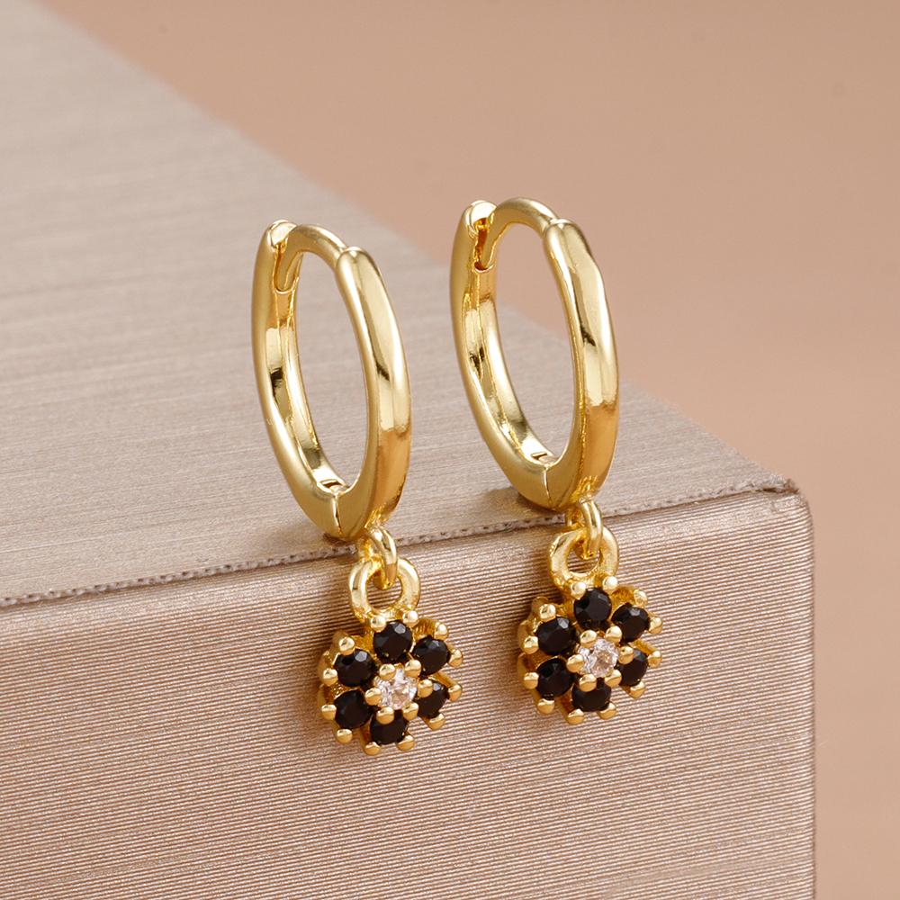 Exquisite Multicolor Crystal Flower Hoop Earrings for Women Girl Stainless Steel Fashion Korean Wedding Romantic Jewelry Gifts