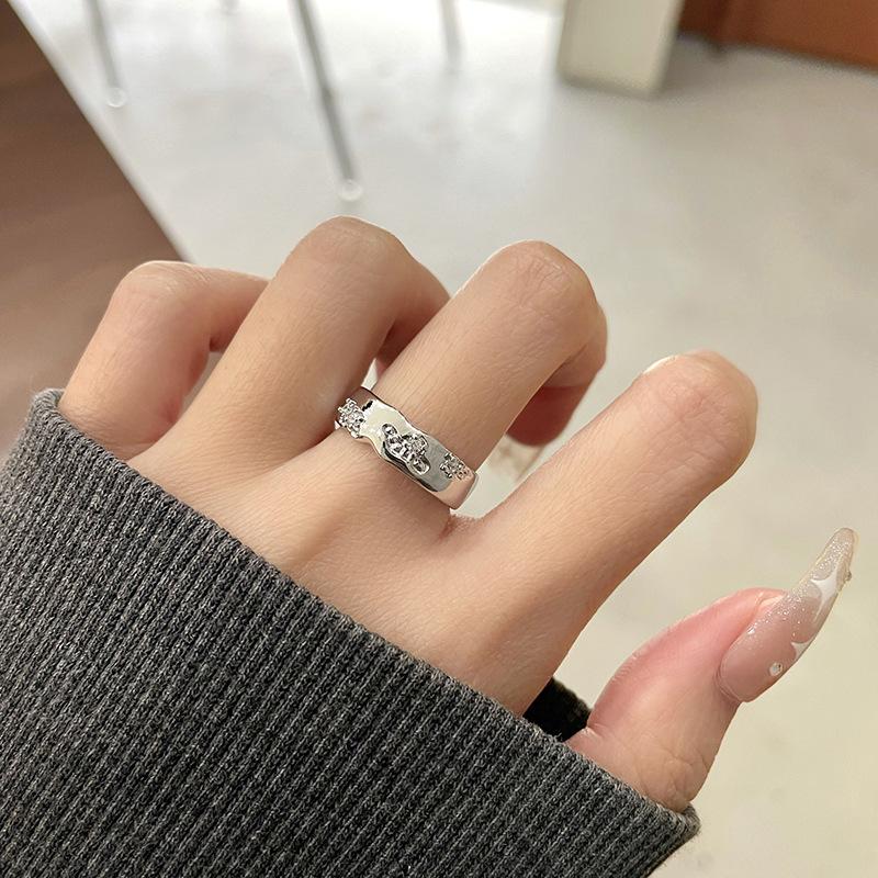 Liquid Texture Zircon Ring Women'S Age Light Luxury Niche Design High-End Sense Open Index Finger Ring