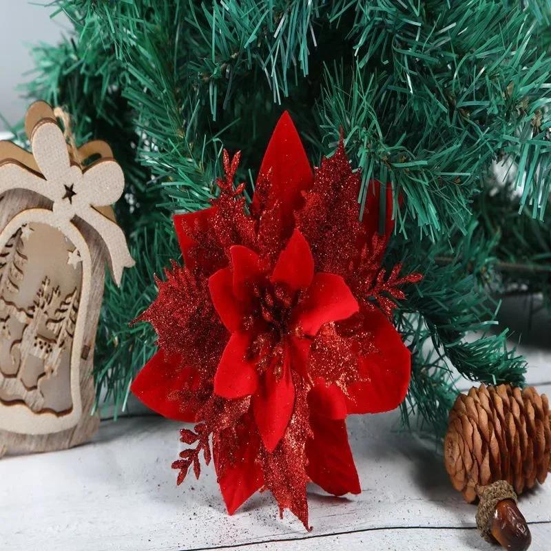 Weihnachtsdekoration Blume Rot Simulationsblume Weihnachtskranz Zubehör Feiertags-Heimdekoration Weihnachtsbaum-Accessoire