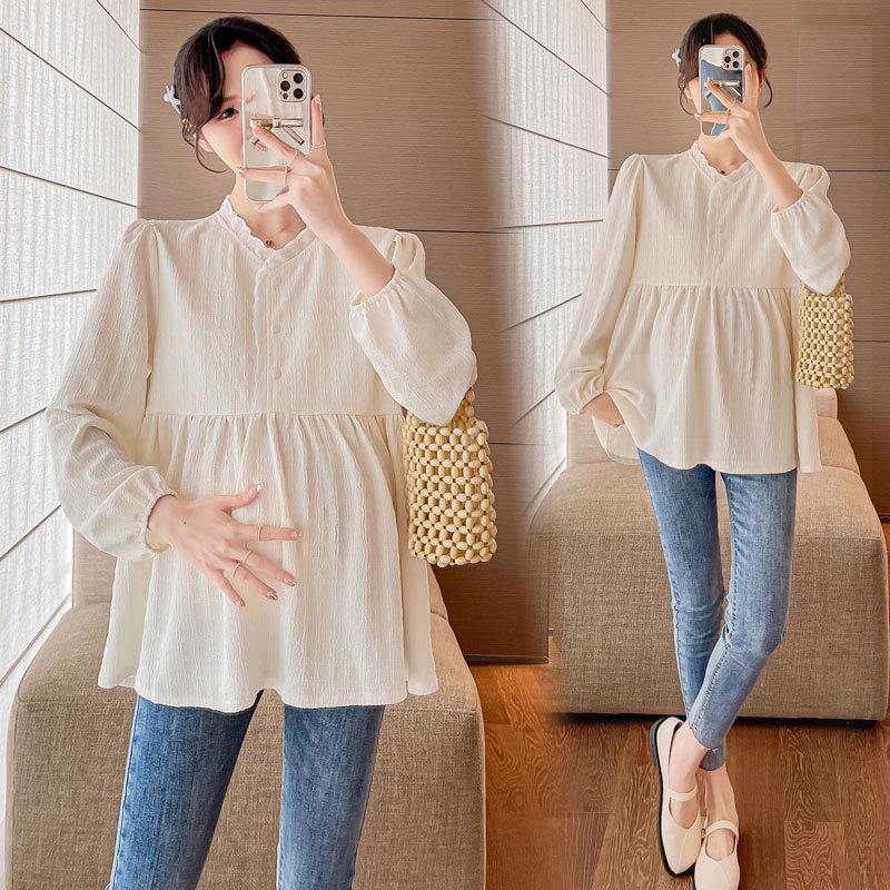 2026 Spring Korean-Style Loose-Fit Solid Color Maternity Top M