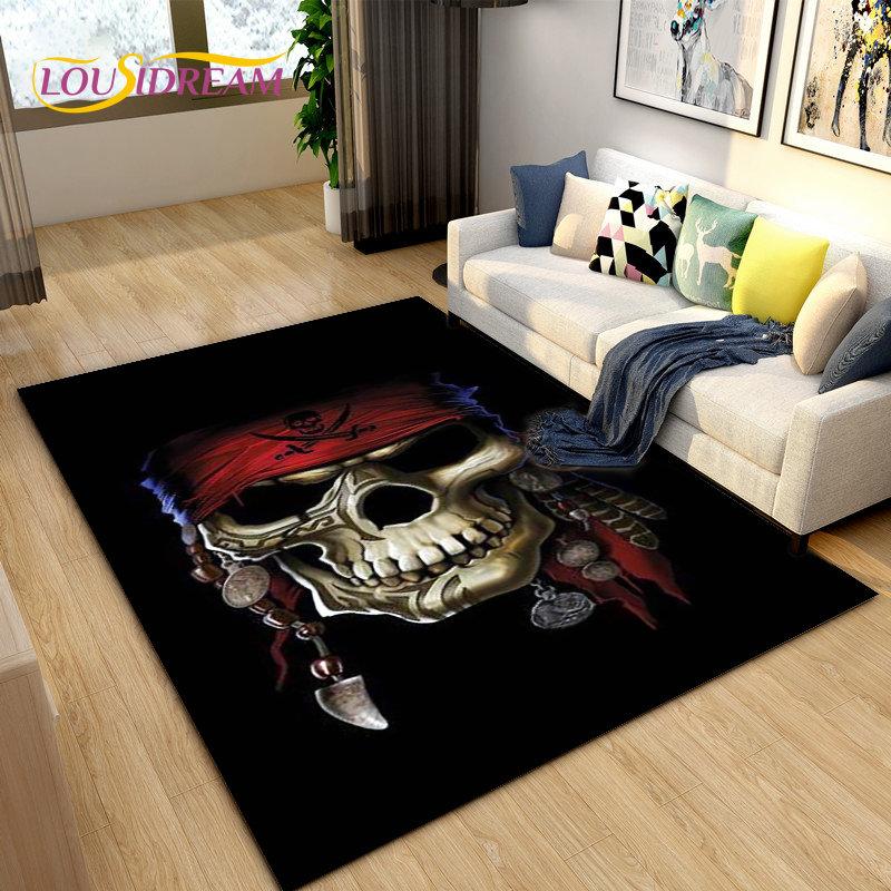 3D Horror Death Skull Pirate  Area Rug,Carpet Rug for Living Room Bedroom Sofa Doormat Decoration, Kids Play Non-slip Floor Mat