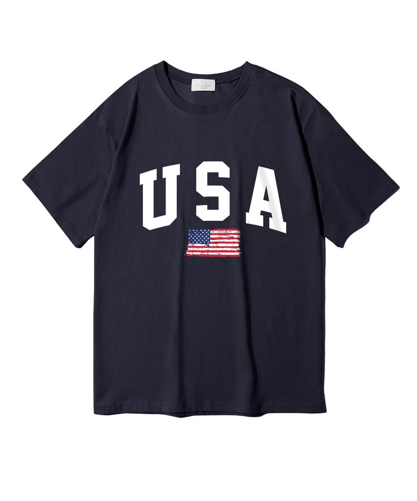 Oeta Usa Flag Double Cotton Oversized Short Sleeve T-Shirt Ots26022(8 Colors) (Type A)