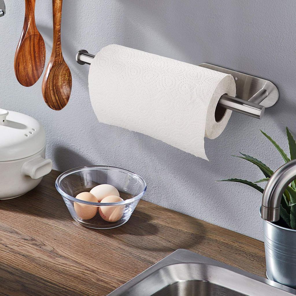 Multipurpose Wall-Mounted Stainless Steel Kitchen Rack for Paper Towels and Plastic Wrap Storage