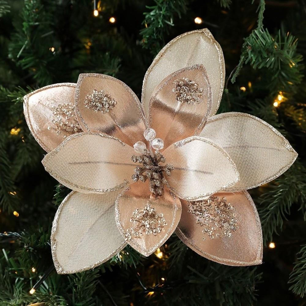 Glitter Artificial Poinsettia Flower 15CM Simulation Flowers New Sequins Flower  Home Decoration
