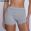 Vitality Girls Flip Waist Folding Yoga Shorts Slim Fitted Waist Exercise Shorts Female Training Quick-Drying Breathable