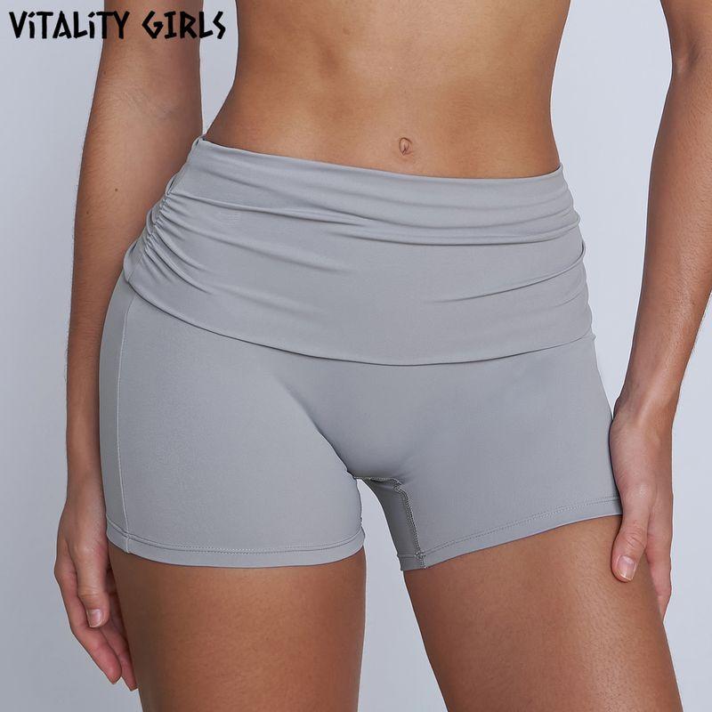 Vitality Girls Flip Waist Folding Yoga Shorts Slim Fitted Waist Exercise Shorts Female Training Quick-Drying Breathable