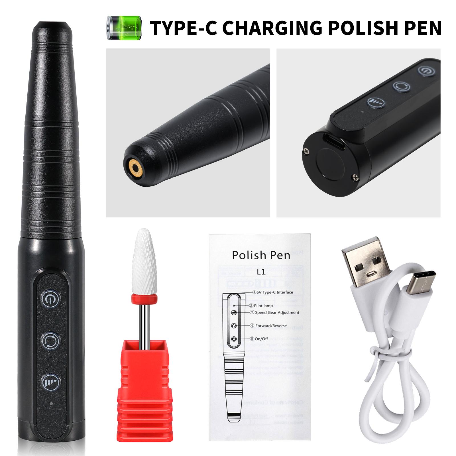 Профессиональная машинка для маникюра USB-пилка для ногтей Полировочная ручка Перезаряжаемая машинка для маникюра Портативная фреза для маникюра Салонный инструмент чёрный