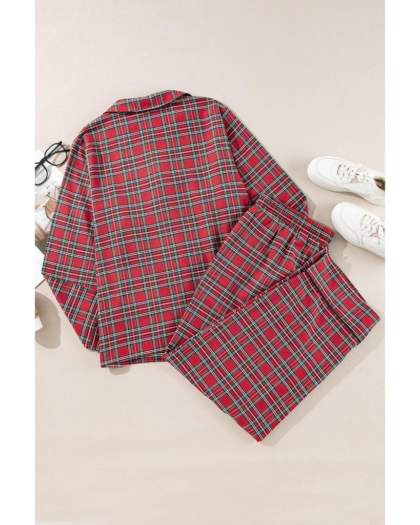 Azura Exchange Red Plaid Printed Shirt and Pants Plus Size Lounge Set