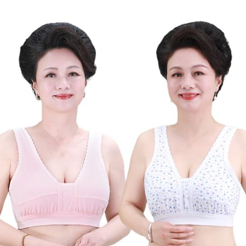 

Большой размер бюстгальтер для пожилых людей с цветочным принтом пуш-ап, простой беспроводной бюстгальтер для мам, женский S-white solid