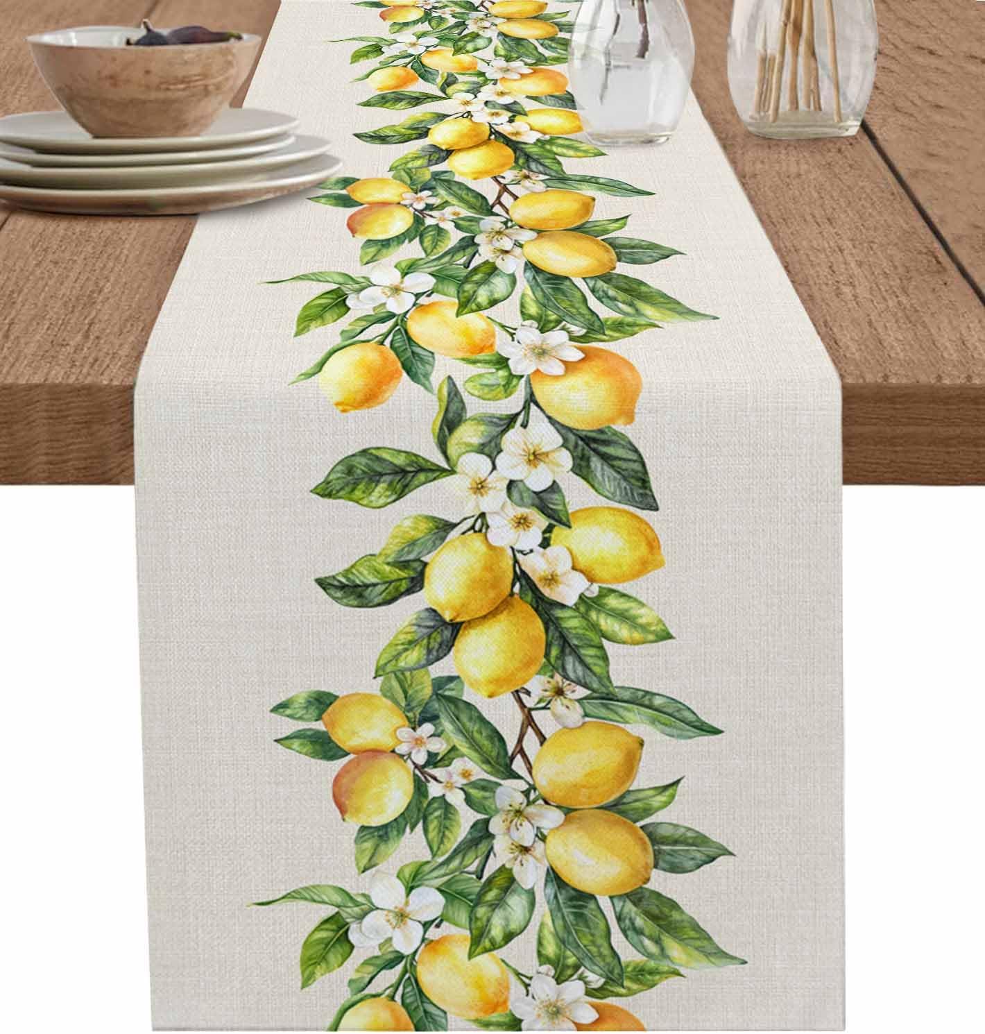Jingyue Pet Summer Lemon Fruit Flower Linen Table Runner Holiday Party Decor Farmhouse Kitchen Dining Table Runner Wedding Decorations