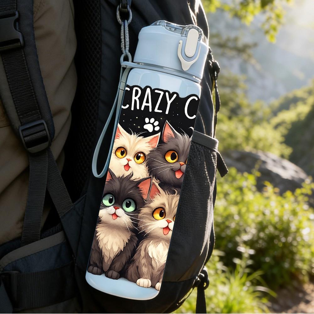 1PC Crazy Cat Lady Multi Cat Print 750ml Color Plastic Sports Water Bottle Leakproof Flip Straw Lid Suitable for Sports Office Home Use