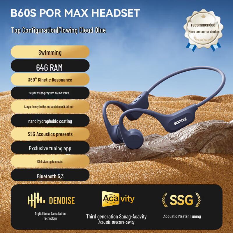 Sanag B60S Pro Bone Conduction Sports & Swimming Headset