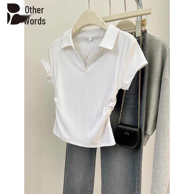 Bieyu Women s Polo Neck Short Sleeve Ruched Waist T-Shirt S