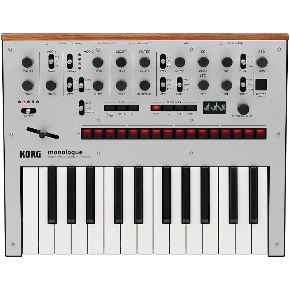 KORG monophonic analog synthesizer, monologue SV, monologue silver, 25-key, 16-step sequencer, os...