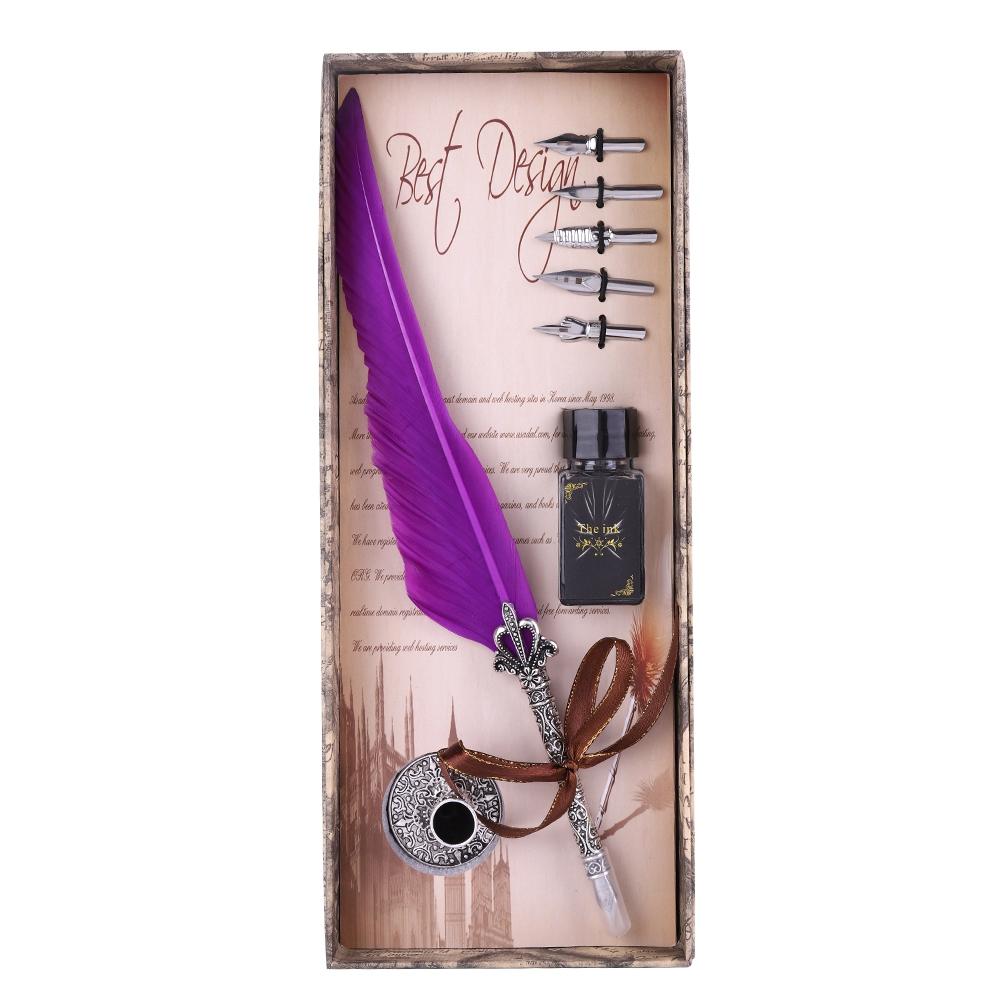 

Классическая ретро-перьевая ручка, ручка для письма, рождественская подарочная коробка ко Дню святого Валентина, фиолетовая