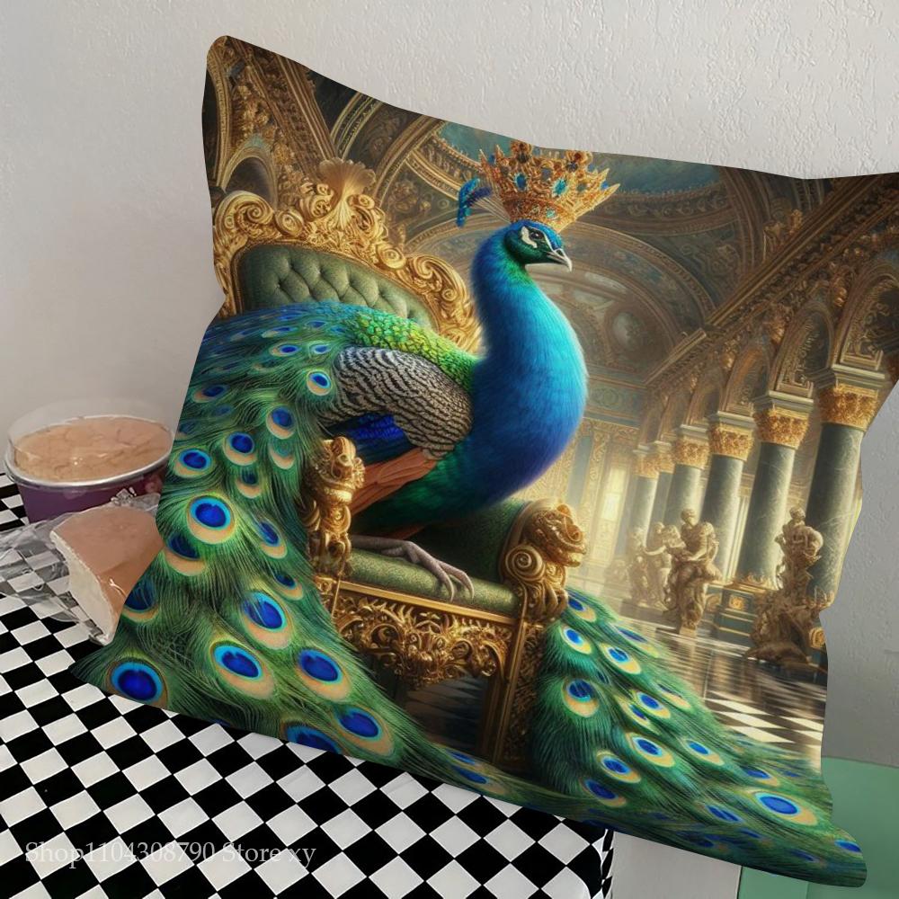1pc Nordic Style Peacock Oil Pillow Case Square Bedroom Sofa Leisure Comfort Cushion Car Living Room Home Decoration