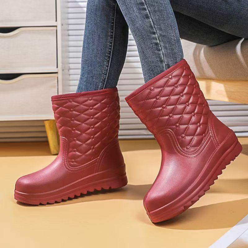 Winter Damen Leichte Samt Wasserdichte Und Anti-Ski Regenstiefel