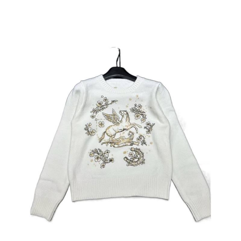 D Family Spring Pegasus Embroidery Knit Pullover - Age-Reducing Casual Long Sleeve Garden Top