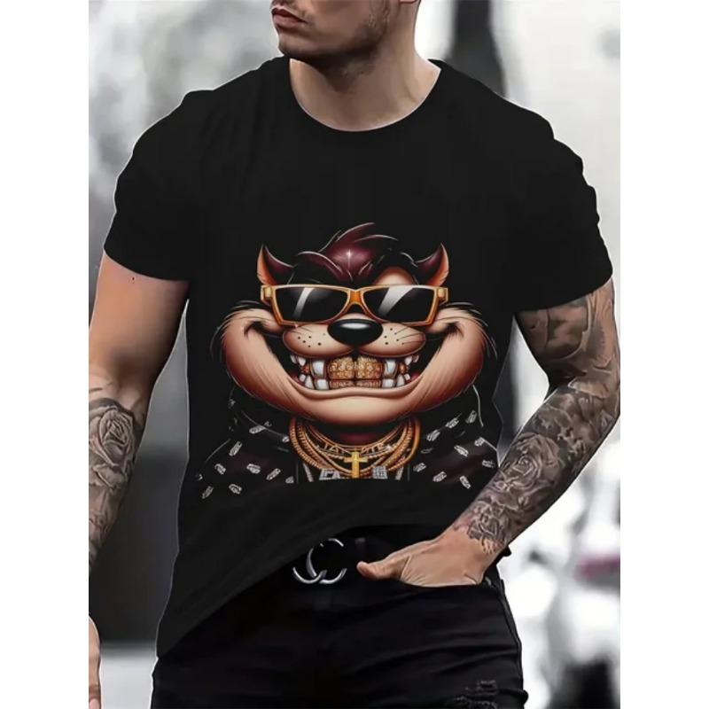 Herren Sommer Freizeitmode Übergroß Kurzärmlig Tierdruck Herren T-Shirt 6XL S black