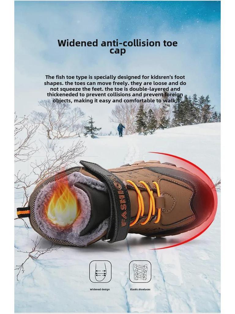 Popular Boys' Snow Boots with Thick Velvet Lining - Warm, Durable, and Ideal for Outdoor Winter Sports