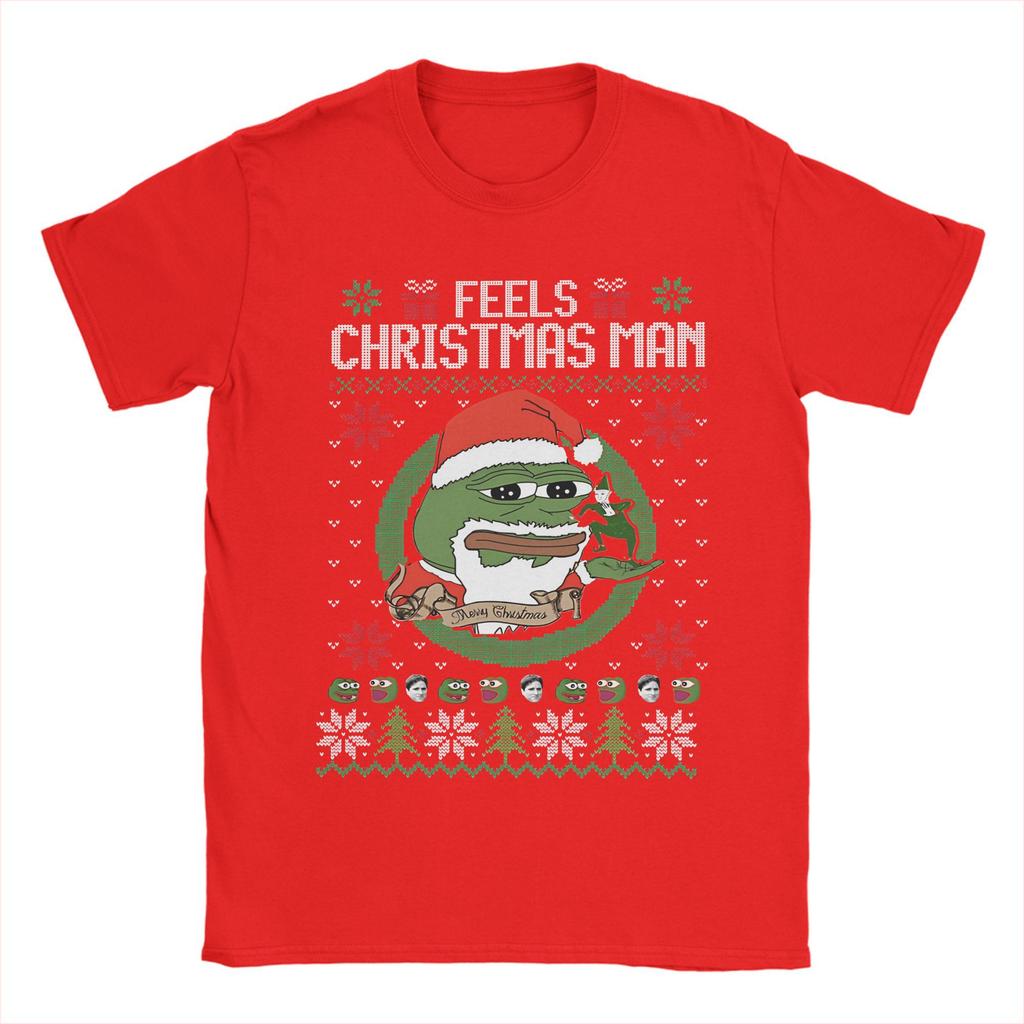 Vintage Feels Weihnachten P-pepe Frosch T-Shirts Herren O-Ausschnitt 100% Baumwolle T-Shirts Kurzarm Tees Übergröße Kleidung