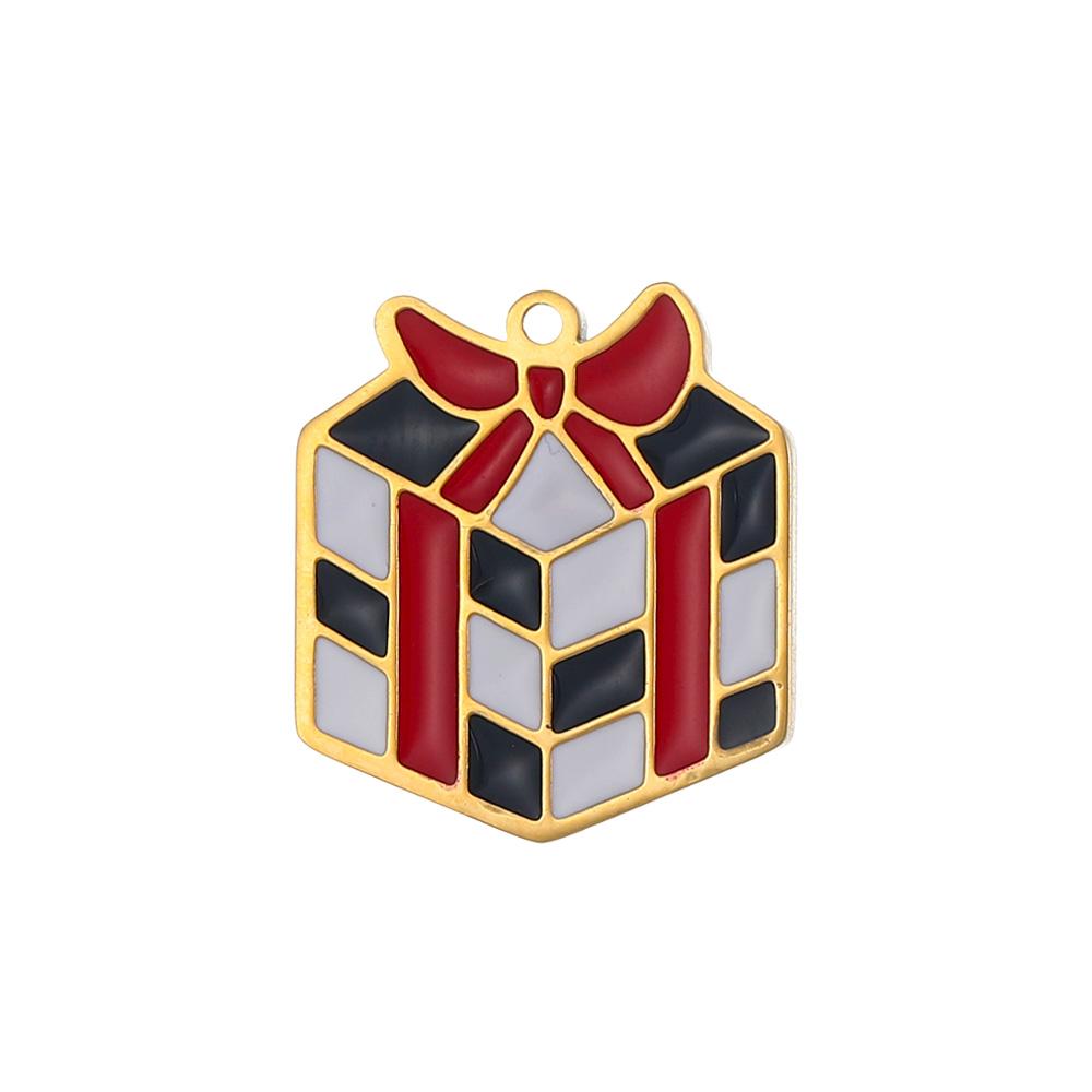 CARLIDANA Stainless Steel Santa Claus Oil Drop Enamel Christmas Tree Bell Gloves Winter Gift Box Present Man Charms Pendant