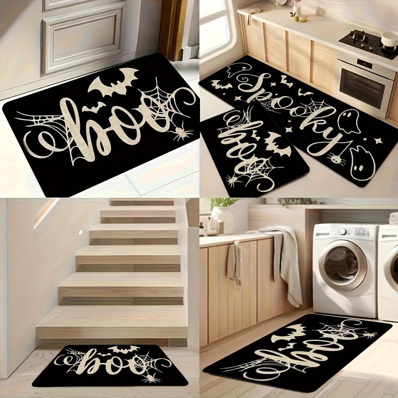 1PC Halloween Skull Crow Kitchen Rug Non-Slip Door Mat Pop Design Bathroom Rug Bath Mat Carpet for Home Sink Laundry Decor