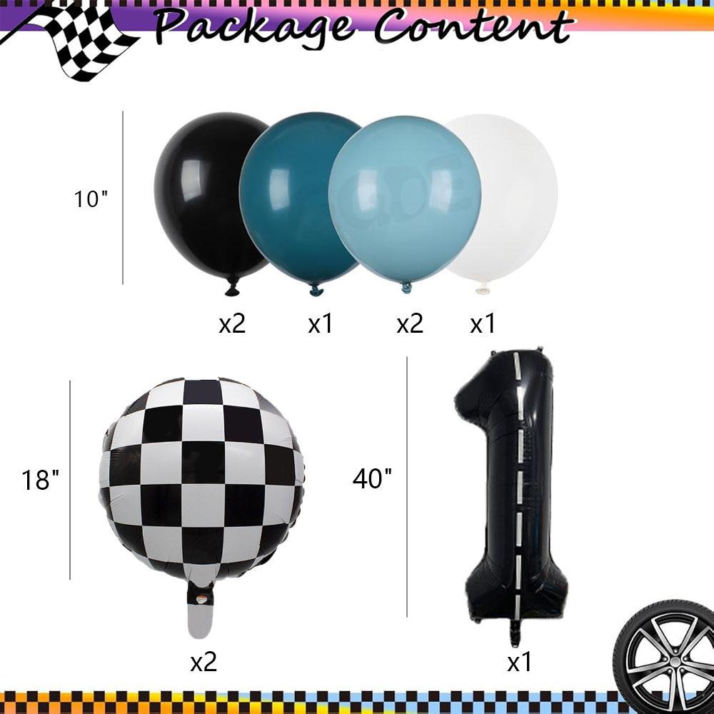9pcs Race Car Balloons Set Checkered Balloon Blue Black Latex Balloon Boy One Happy 1st 2nd Vintage Two Fast Theme Party Decor