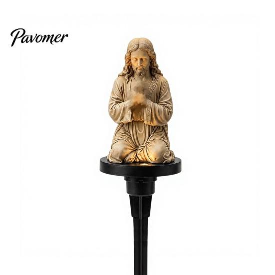 Outdoor Solar Powered Decor Prayer Statue Garden Stake Light, Waterproof Resin Human Figure Sculpture for Patio Decorative Lawn Ornaments Pathway