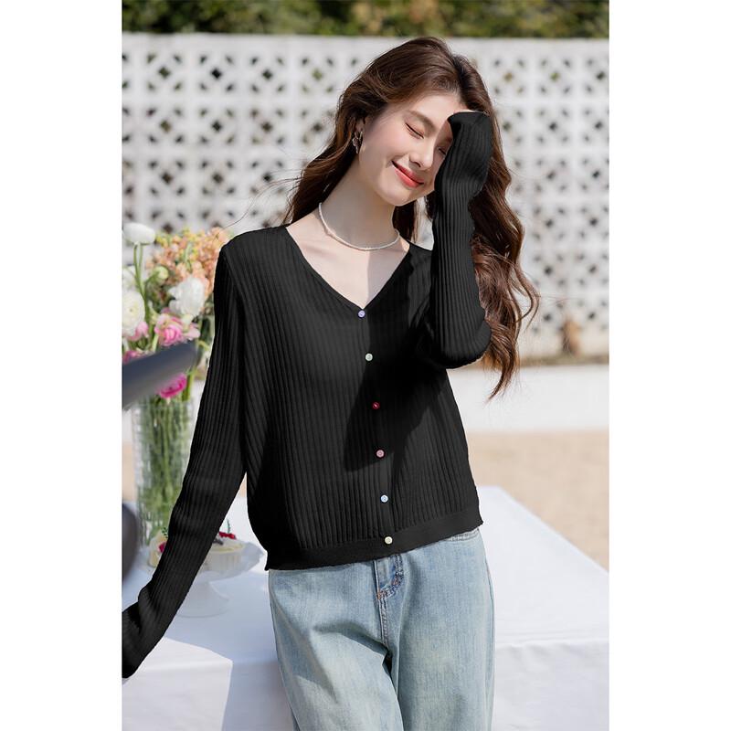 MOCANA Women's Summer Thin Long-Sleeve V-Neck Knit Top MKNJD3726