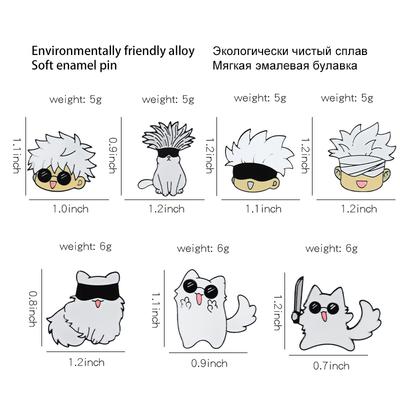 Gojo Satoru and Cat Enamel Pins Custom Anime Brooches Lapel Badges Cartoon Funny Cos Animal Jewelry Gift for Kids Friends