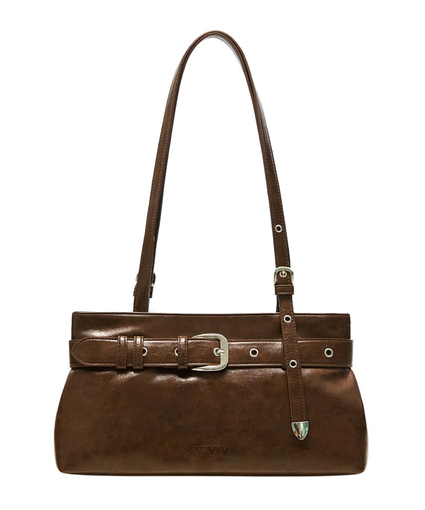 Vvv Buckle Strap Tote Shoulder Bag _ Brown