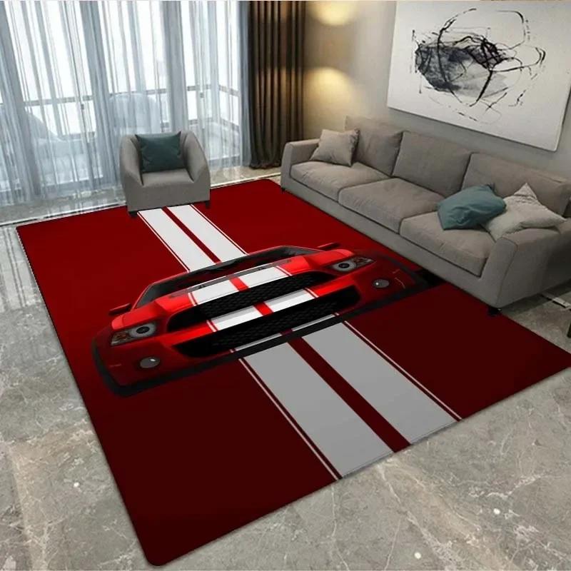 3D Printing Retro Racing Pattern Art Carpet Bedroom Living Room Cool Old Car Floor Mat Home Decoration Non-slip Floor Mat Carpet