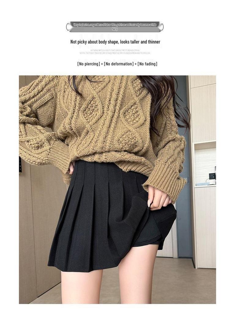 Autumn Winter Woolen Pleated A-line Skirt: High Waist, Plus Size, Petite & Short Length Options