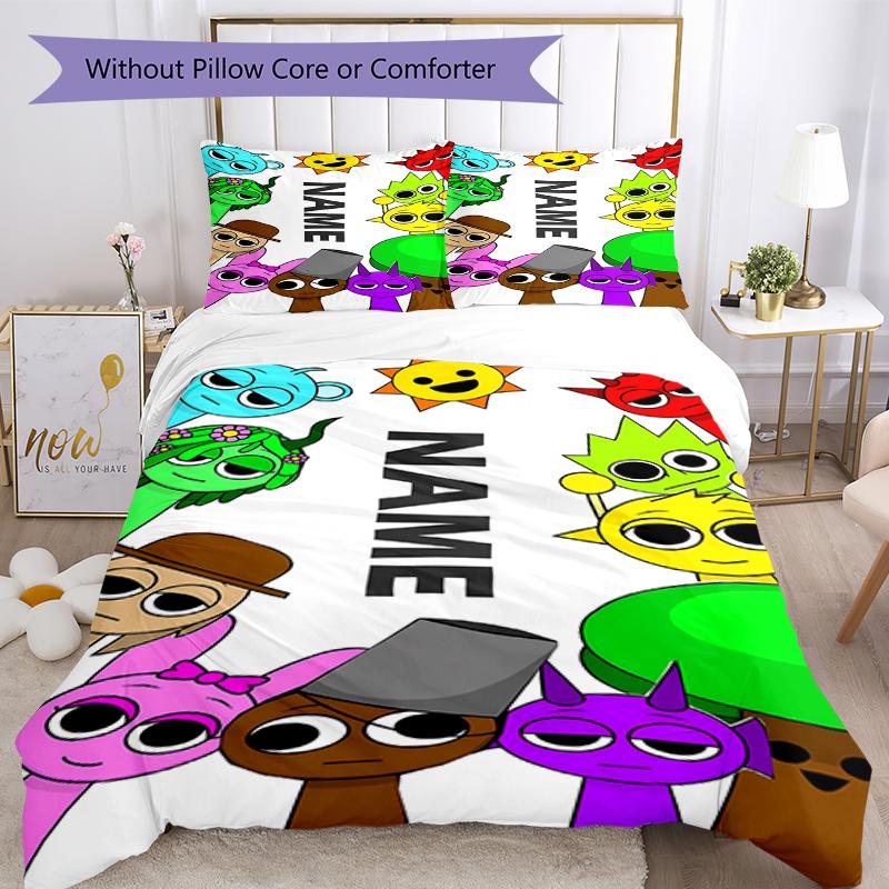 3pcs Custom Name Sprunki Bedding Set Duvet Cover Closure Includes 1 Duvet Cover & 2 Pillowcases, Soft and Comfortable for All Seasons.