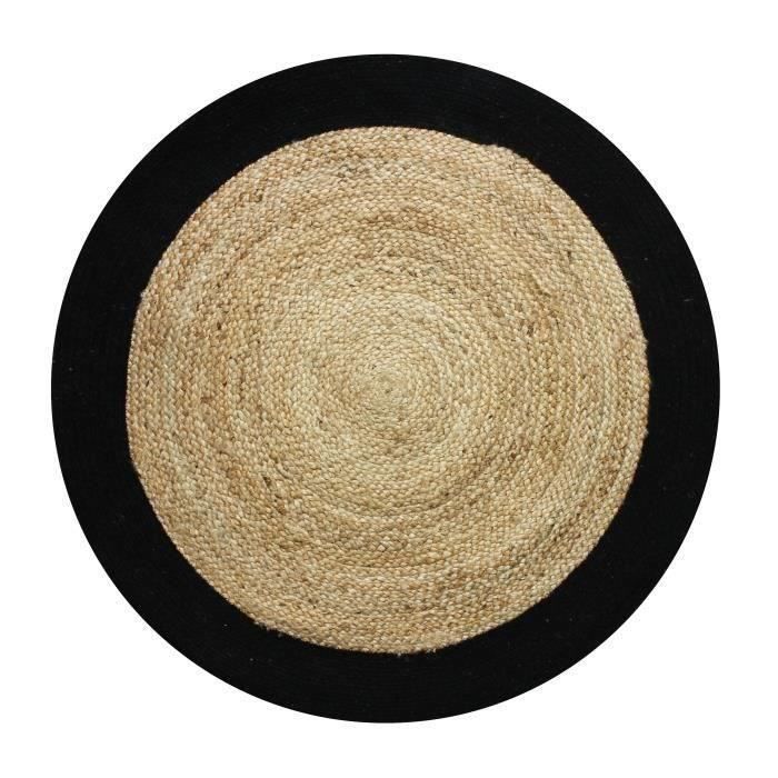FUNNY JUTE - Living Room or Bedroom Rug In Round Natural Jute Diameter 160 Cm - Black Edge